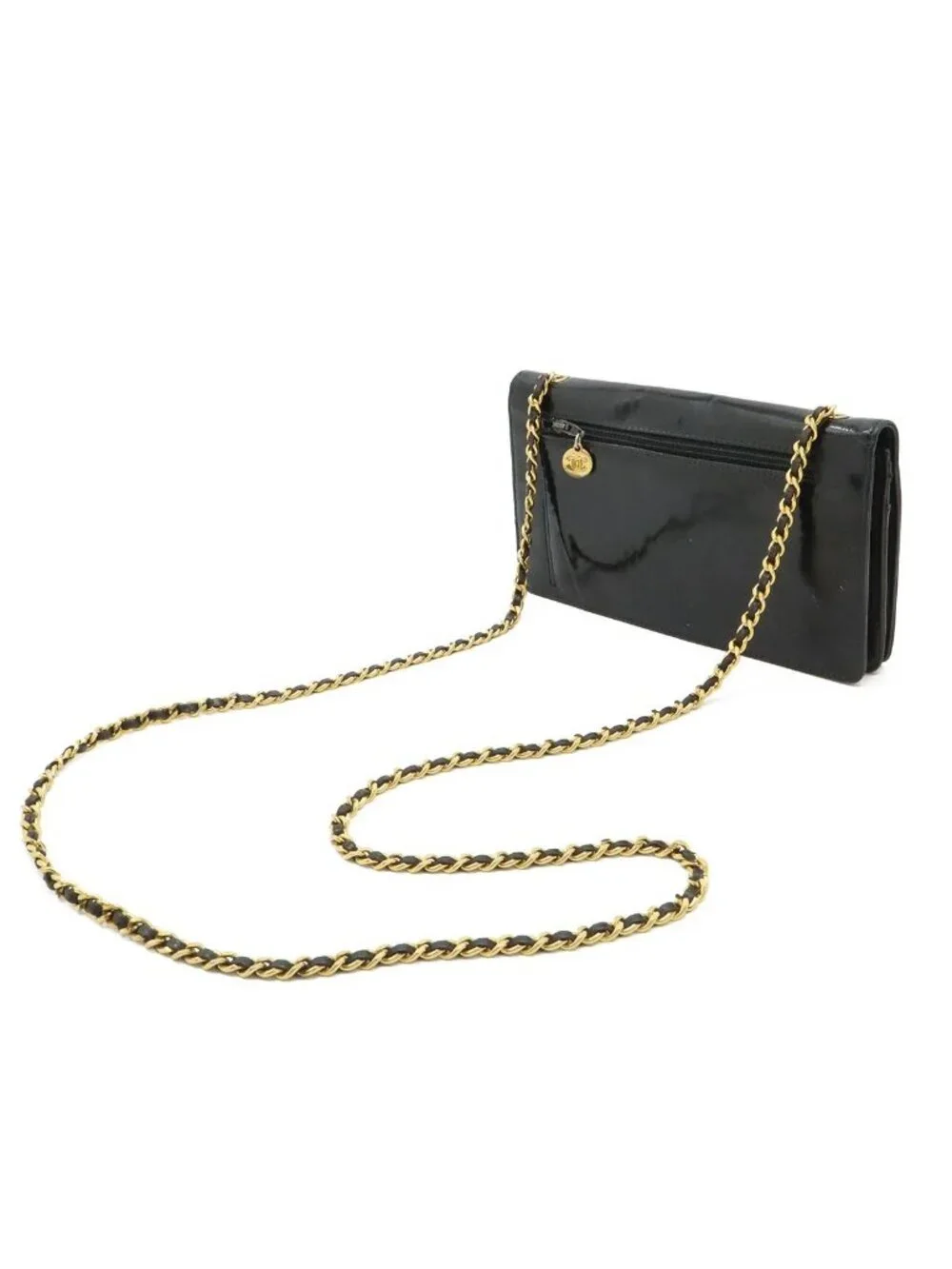 Chanel CC Logo Chain Wallet Shoulder Bag Pochette Crossbody Enamel Patent